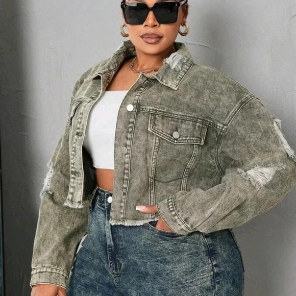 Floral Print Drop Shoulder Denim Jacket - Picture 7 of 14